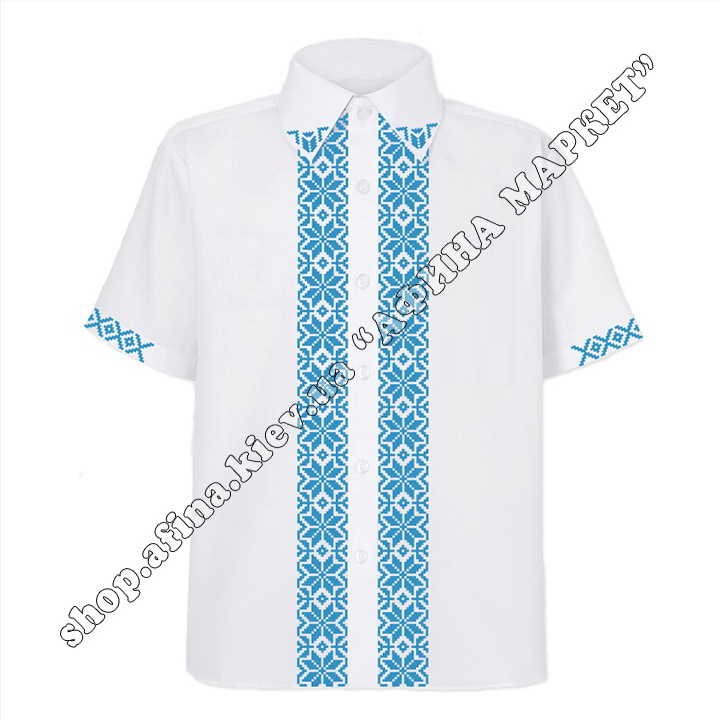 Рубашка белая с голубым орнаментом
