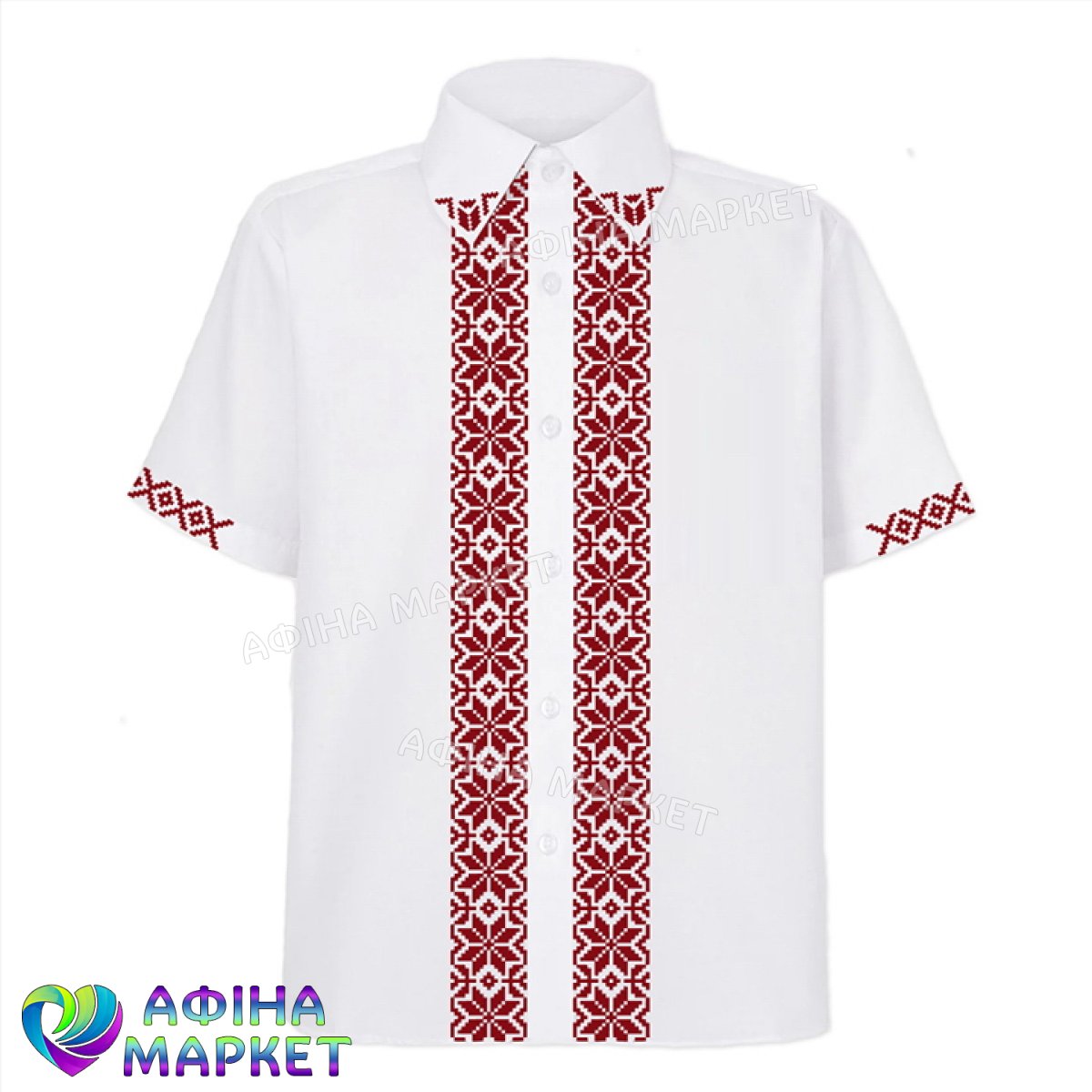 Сорочка біла з бордовим орнаментом 109344