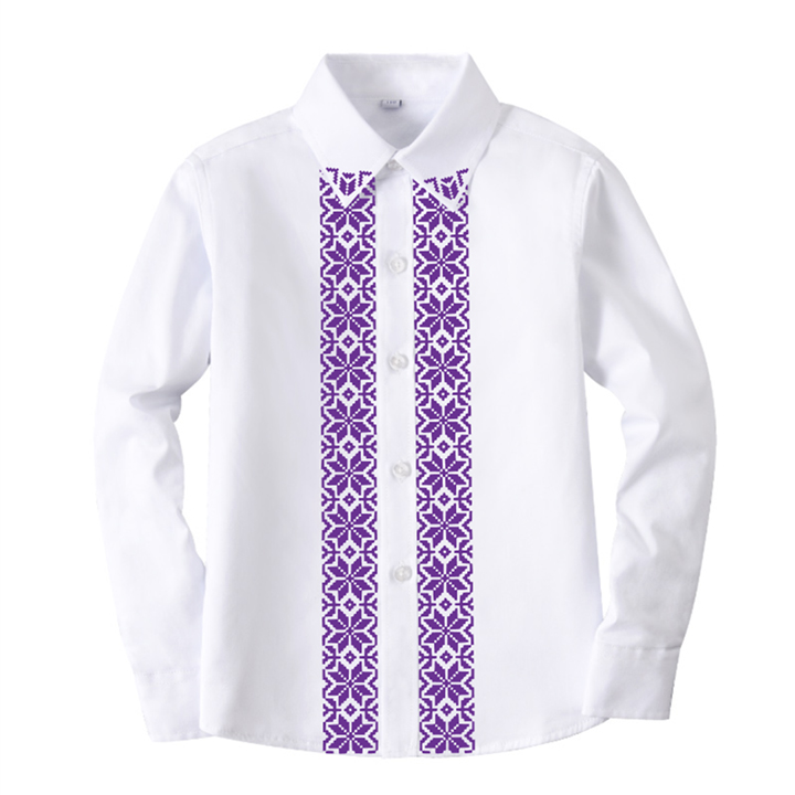 Рубашка белая с длинным рукавом фиолетовый орнамент
