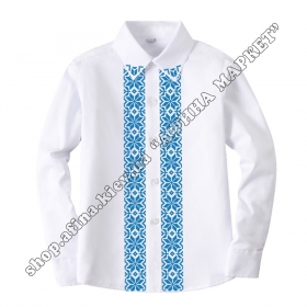 Рубашка белая с длинным рукавом голубой орнамент
