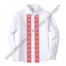 Рубашка белая с длинным рукавом красный орнамент