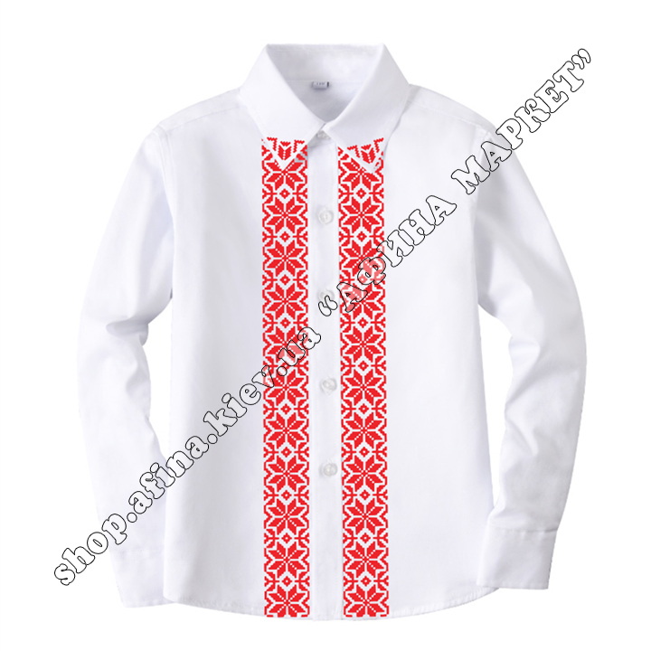 Рубашка белая с длинным рукавом красный орнамент