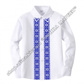 Рубашка белая с длинным рукавом синий орнамент