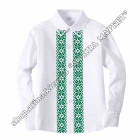 Рубашка белая с длинным рукавом зеленый орнамент