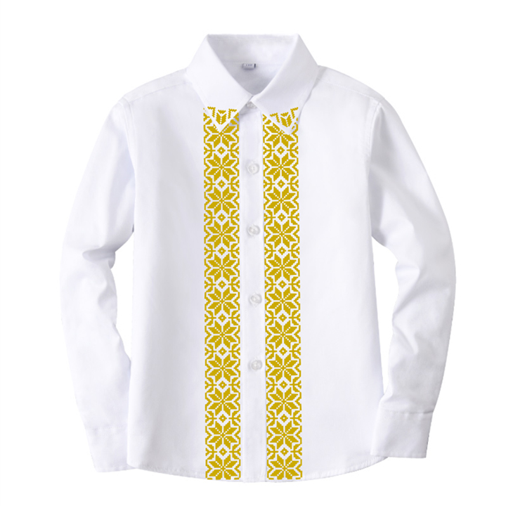 Рубашка белая с длинным рукавом золотой орнамент