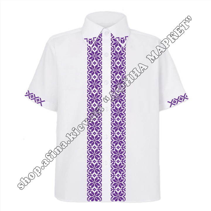 Рубашка белая с фиолетовым орнаментом 