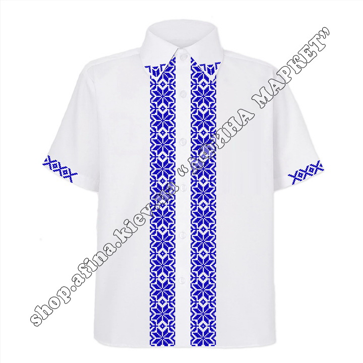 Рубашка белая с синим орнаментом