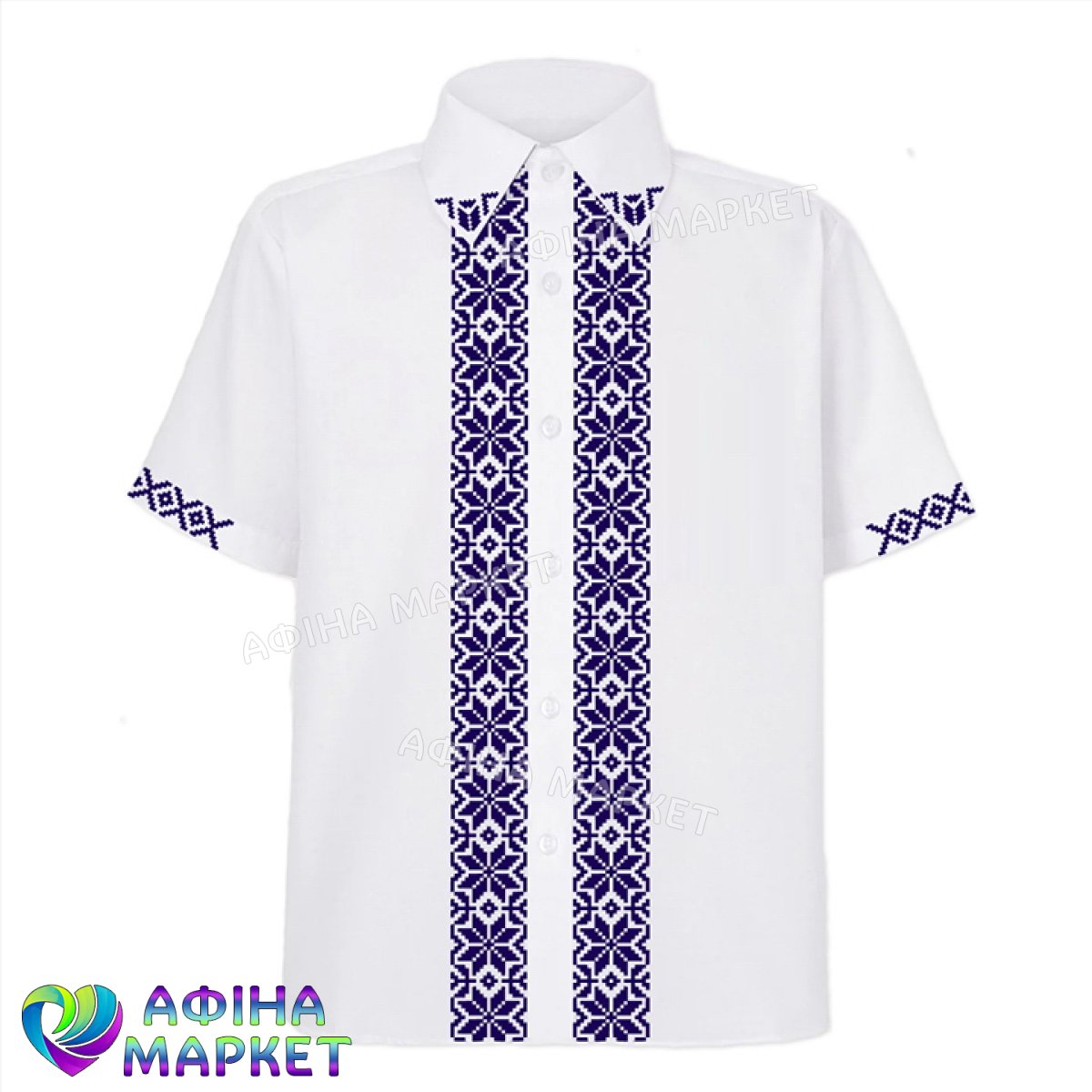 Сорочка біла з темно-синім орнаментом 109346