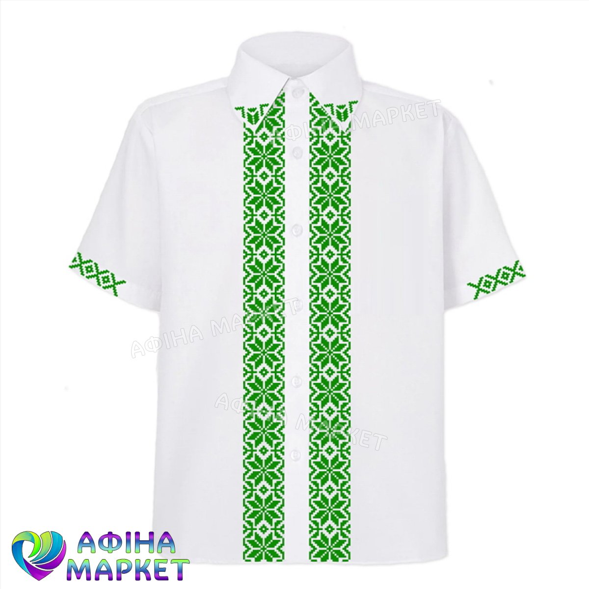 Сорочка біла з зеленым орнаментом 109340