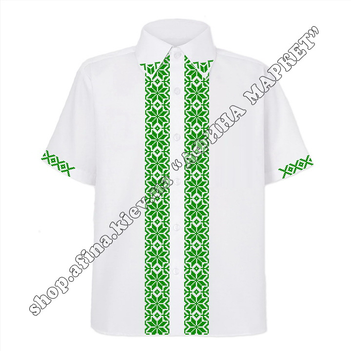 Рубашка белая с зеленым орнаментом